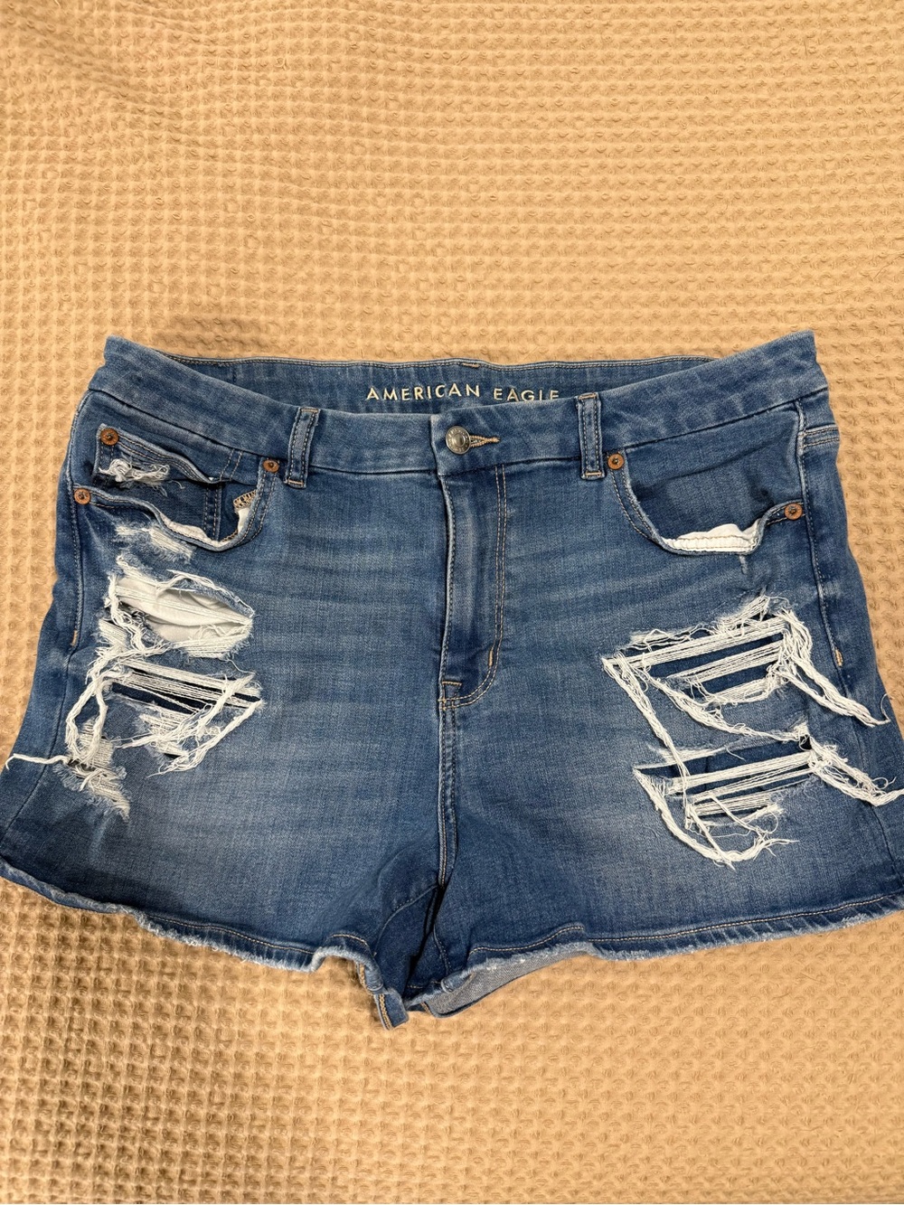 American Eagle Outfitters Medium Blue Distressed Denim Shorts